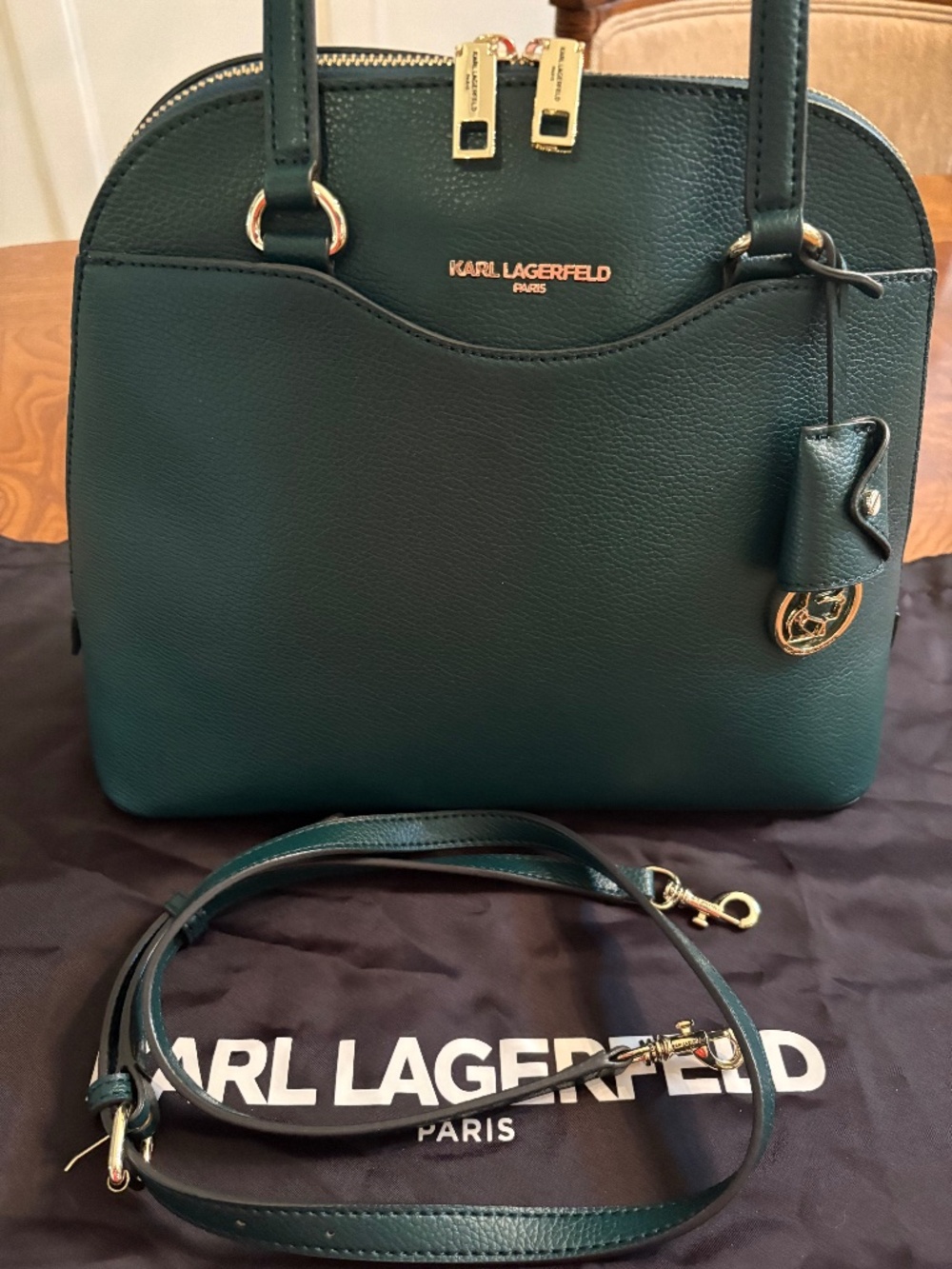 Karl Lagerfeld Paris - Dark Green Pebbled Leather Bag